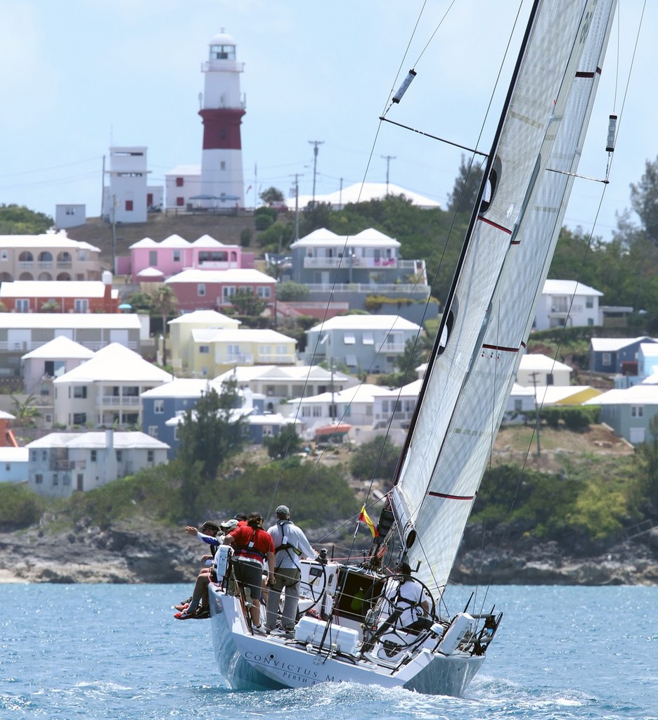 Convictus Maximus a Farr IRC 42 owned by Donald W Nicholson of scotch Pines NJ prepares to tack for the finish line off of St. David’s Lighthouse in the 2010 Newport Bermuda Race. She is returning in 2012 with hopes of a better perfromance after finishing 14th in Class 7 in 2010. Credit Charles Anderson/RBYC © Charles Anderson